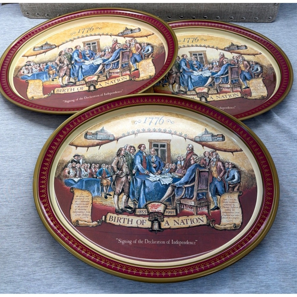 Set of 3 Miller High Life Birth of a Nation 1776 Declaration Beer Trays 1992